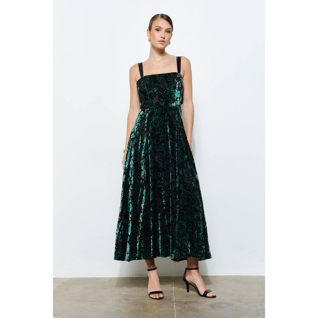 Emerald Velvet Bow-Back Maxi Dress