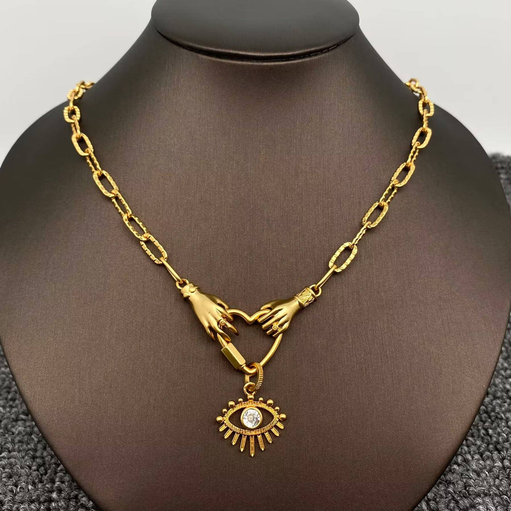 Hands An Heart Charm Gold Plated Necklace