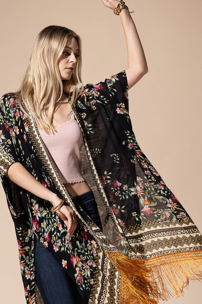 Floral Fringe Kimono