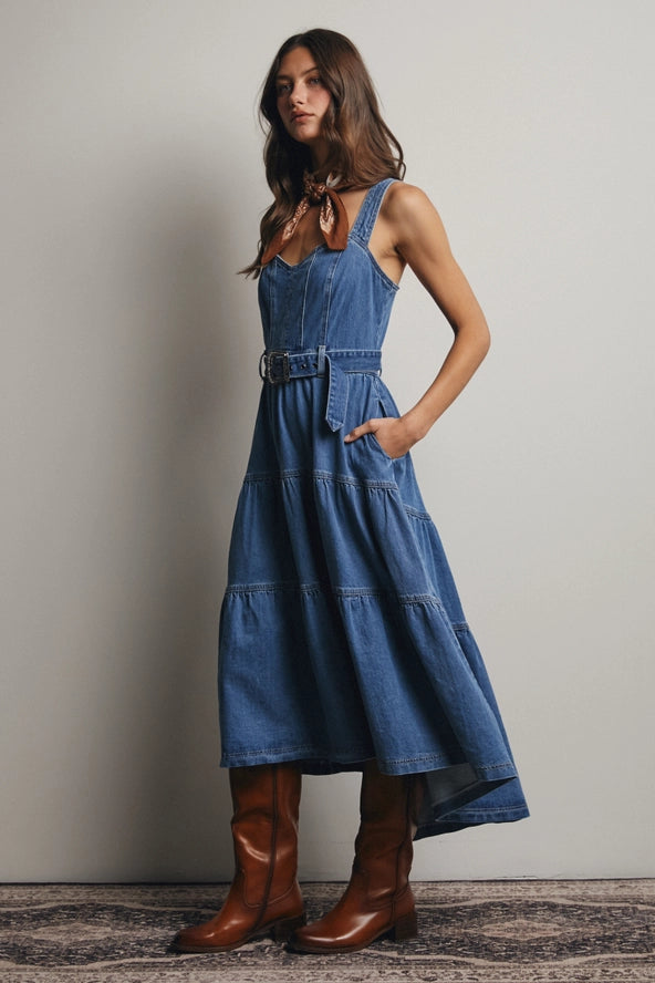 Western Belted Denim Dress