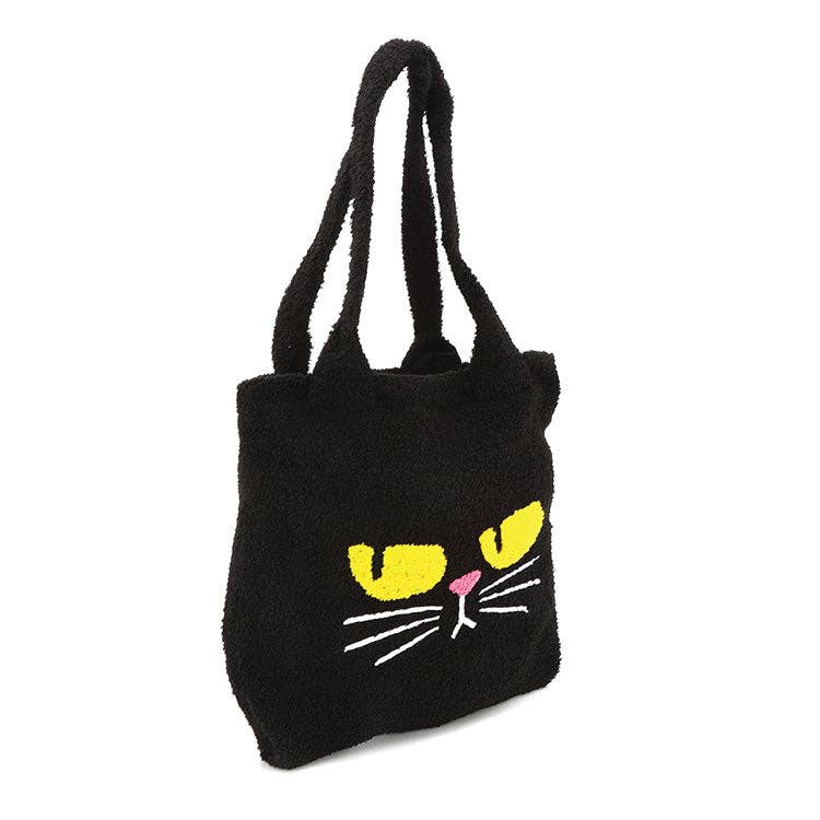 Furry Black Grumpy Cat Tote