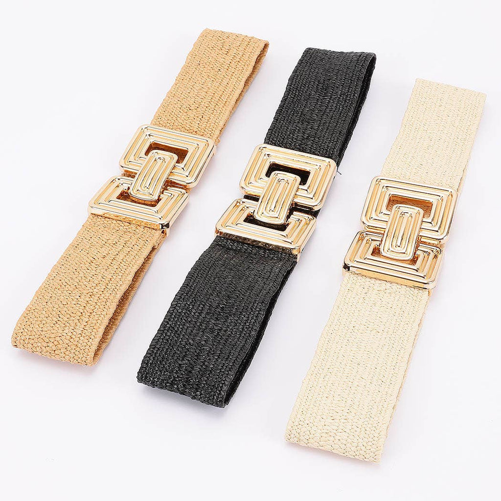 Stretch Rattan Gold Clasp Belt: Black