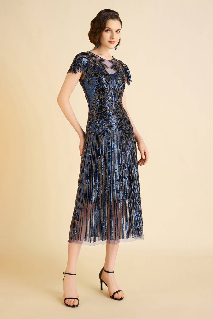 Midnight Blue Beaded Flapper Dress