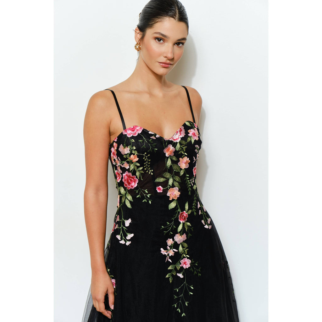 Embroidered Sweetheart Tulle Midi Dress