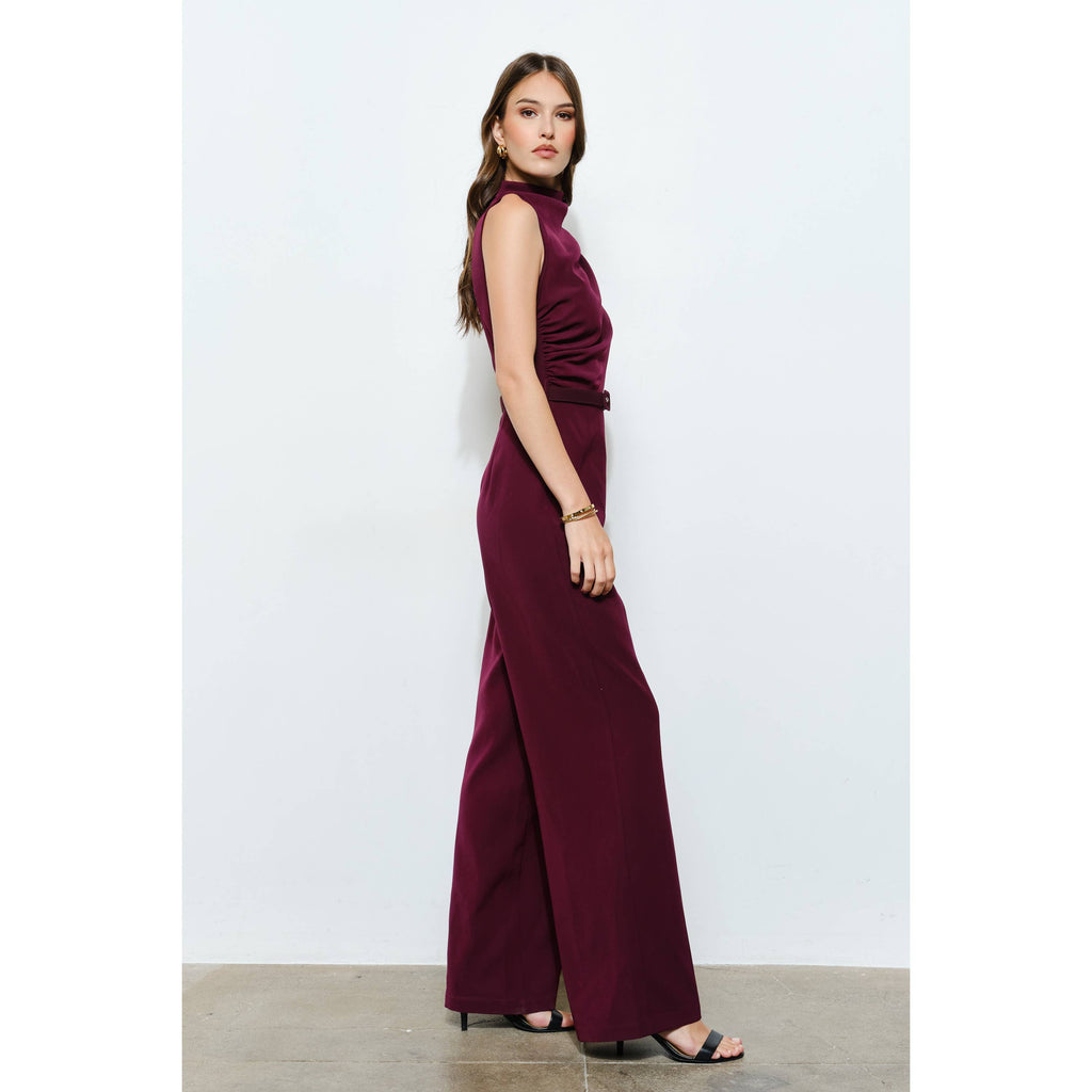 Draped Sleeveless Jumpsuit: Mulberry
