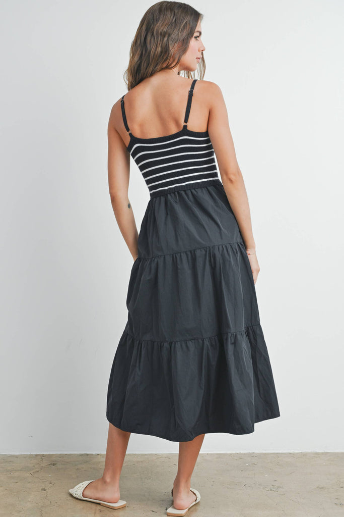 Striped Knit Top Tiered Maxi Dress
