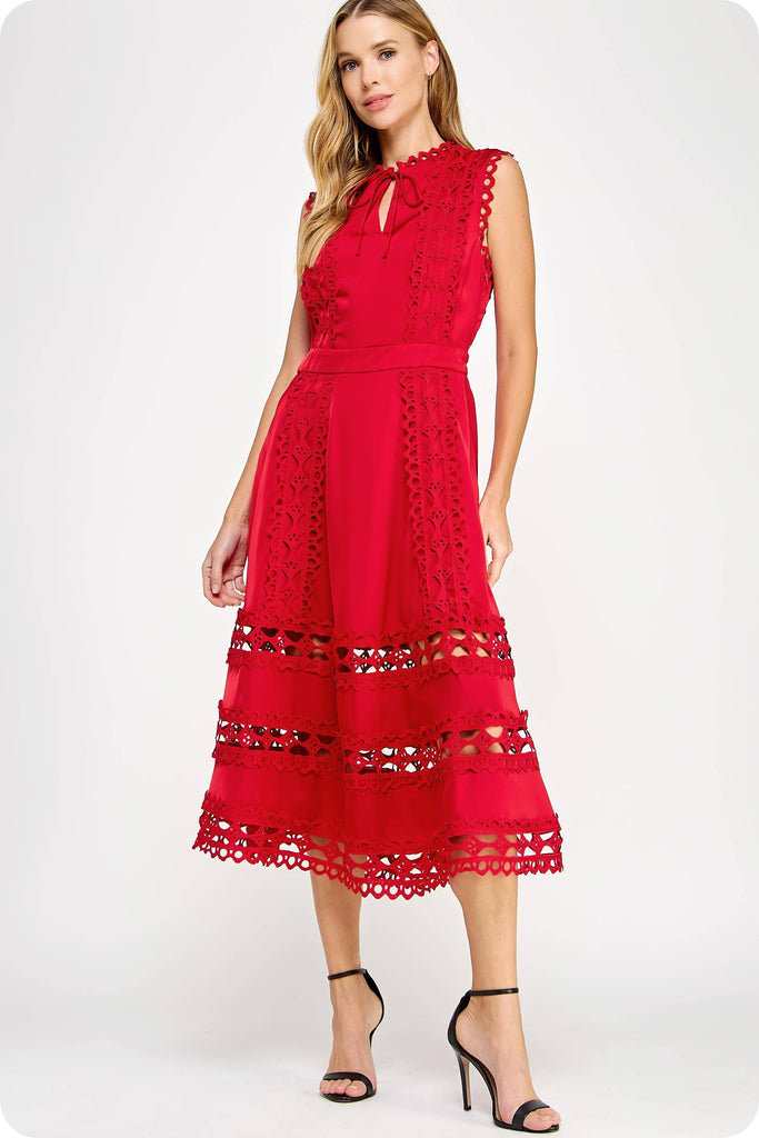 Spanish Scallop Edge Satin Midi Dress