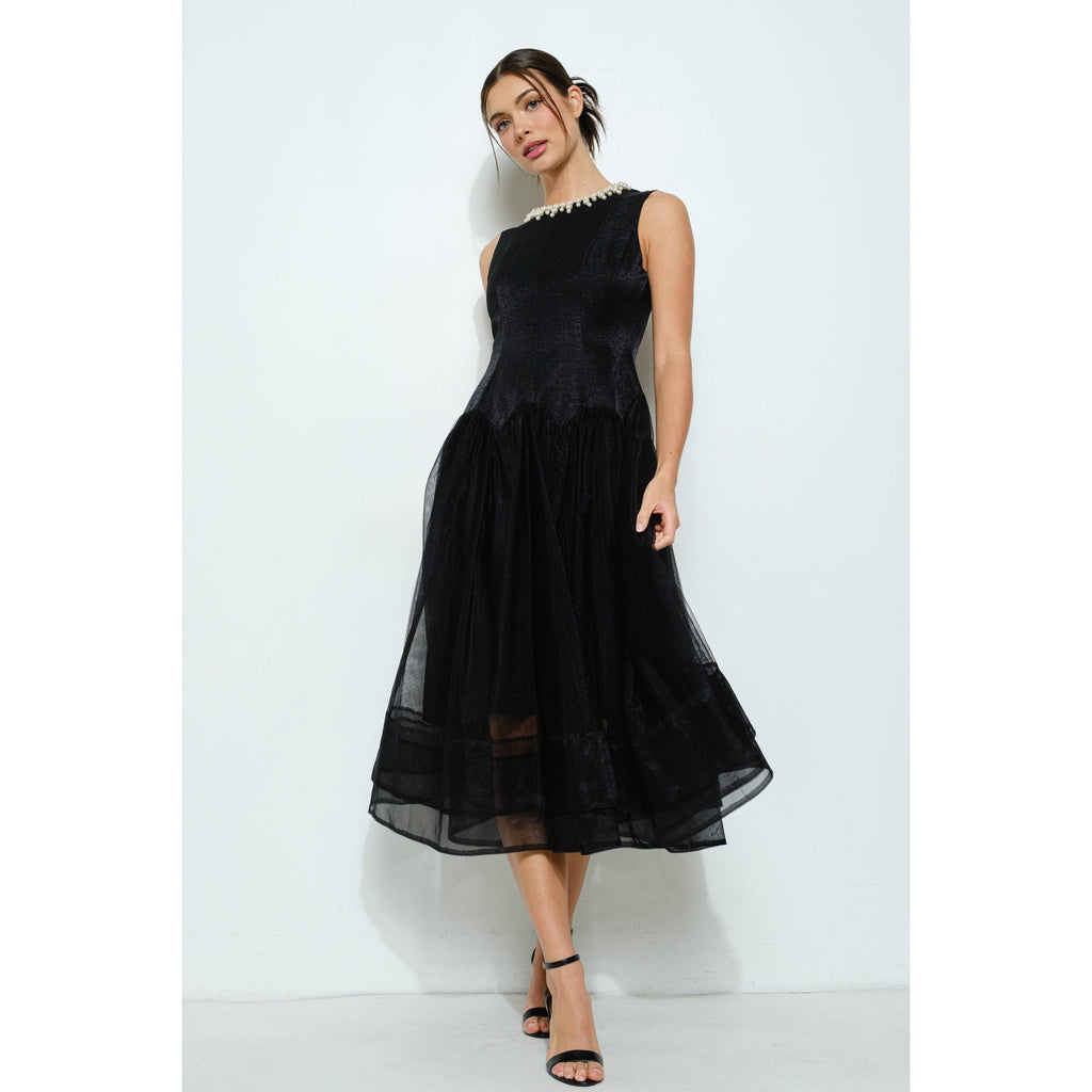 Tiffany Pearl Sheer Tulle Midi Dress