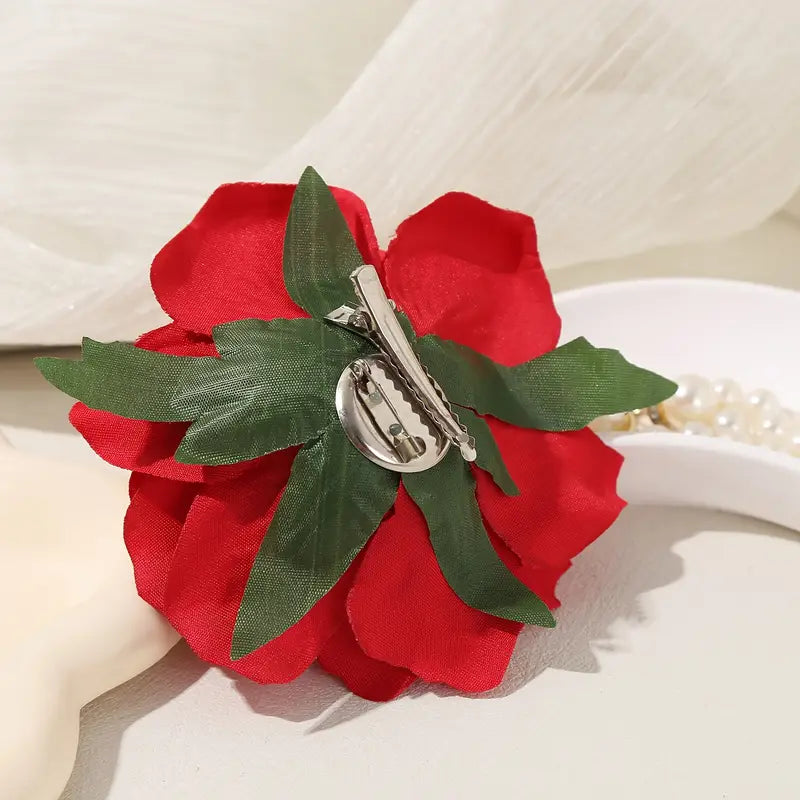Red Rose Hair Flower/ Brooch