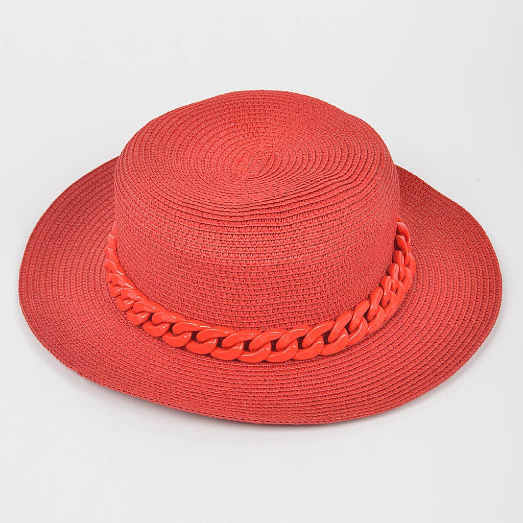 Faux Straw Hat W/Chain: Cobalt