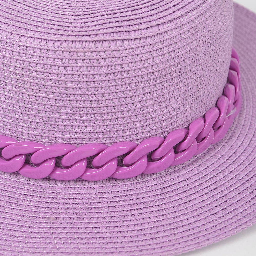 Faux Straw Hat W/Chain: Red