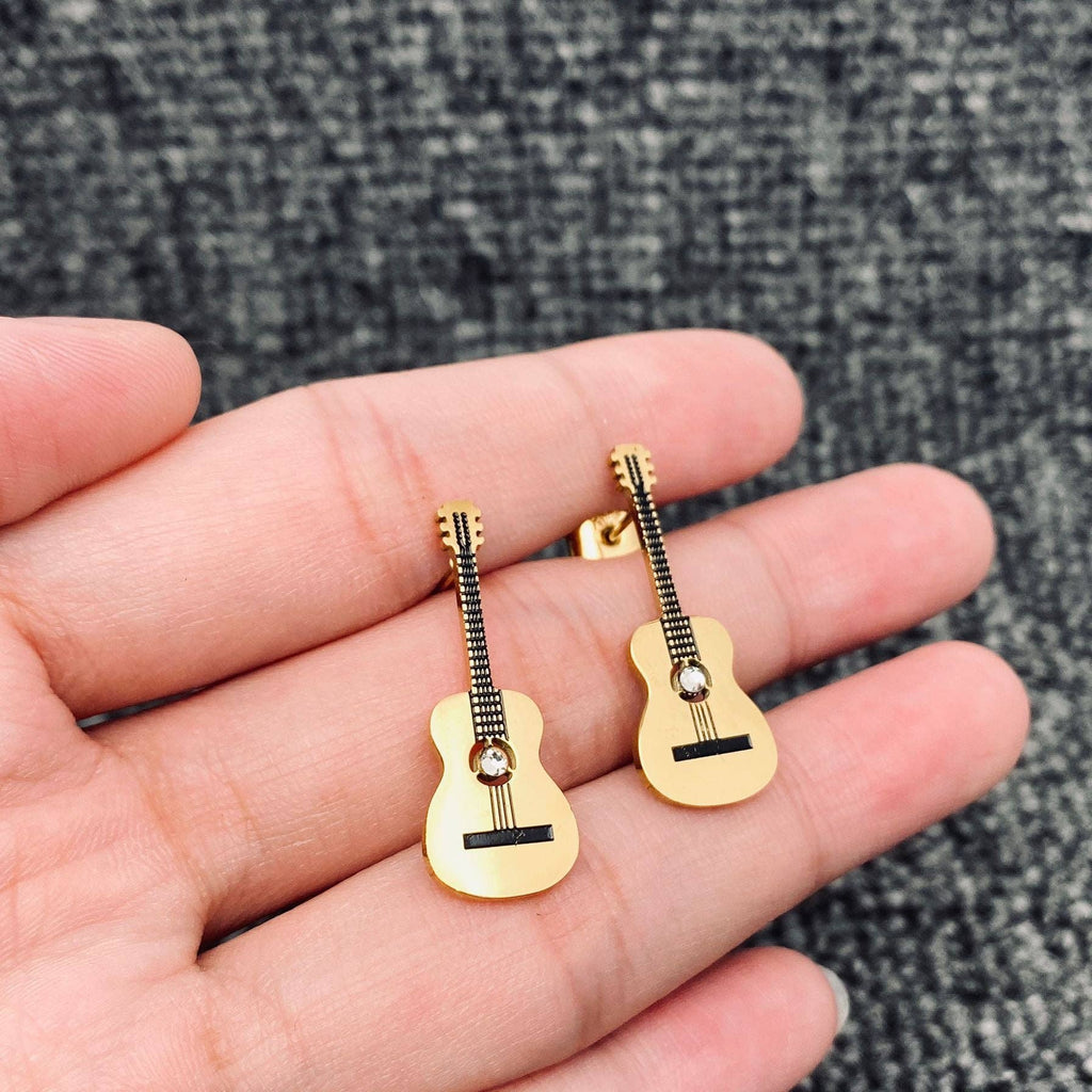 Tiny Gold Plated Guitar Earrings