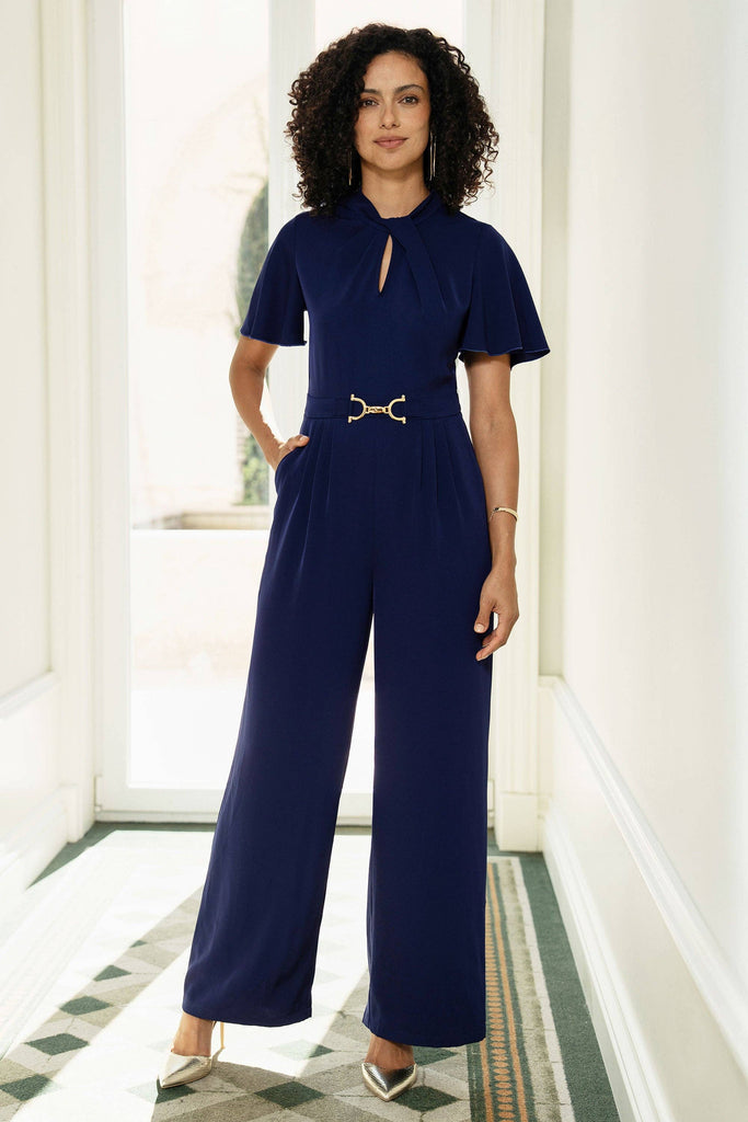 Navy Buckle Jumpsuit With Twist Knot Detail