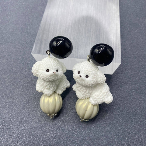 Seed Bead Drop Ball Earrings: