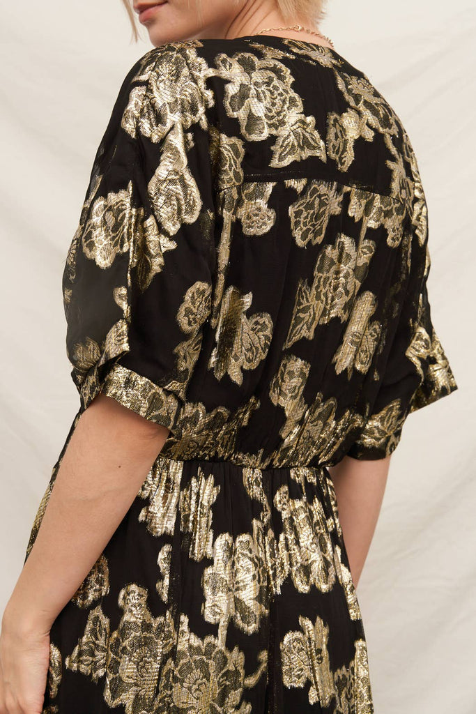Gold Blossoms Kimono Maxi Dress