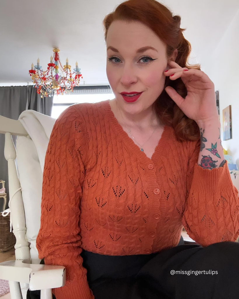 Lace Pattern Scalloped Cardigan :Pumpkin