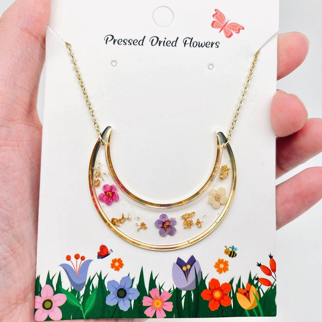 Narcissus Pressed Dried Flower moon Necklace