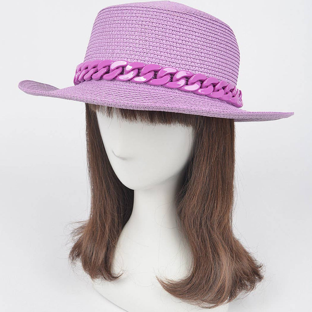 Faux Straw Hat W/Chain: Yellow