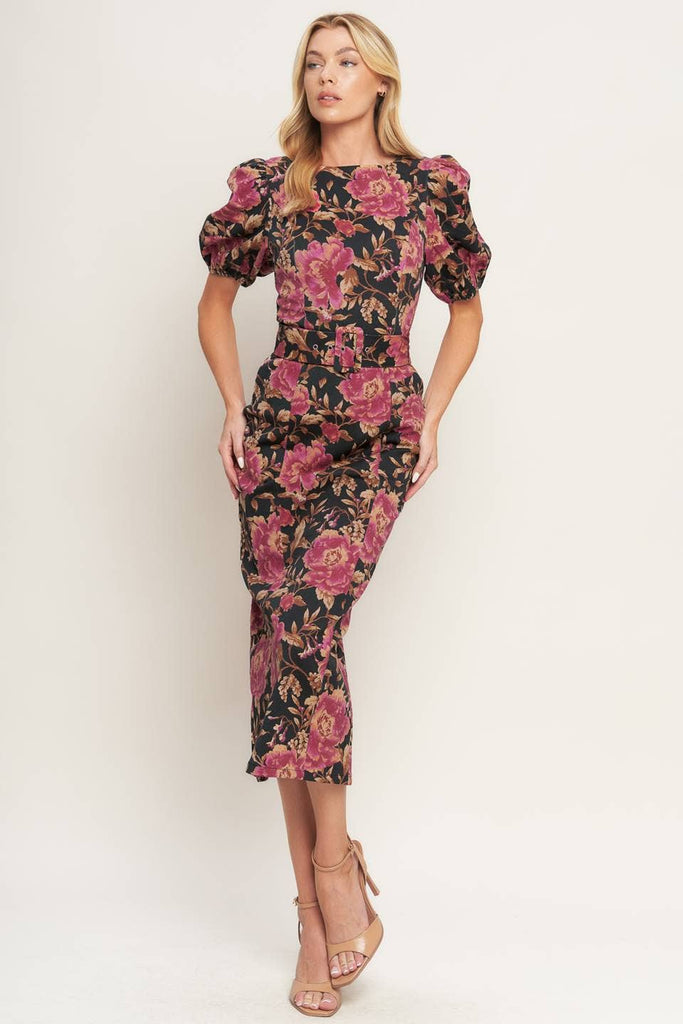 Floral Denim Pencil Dress