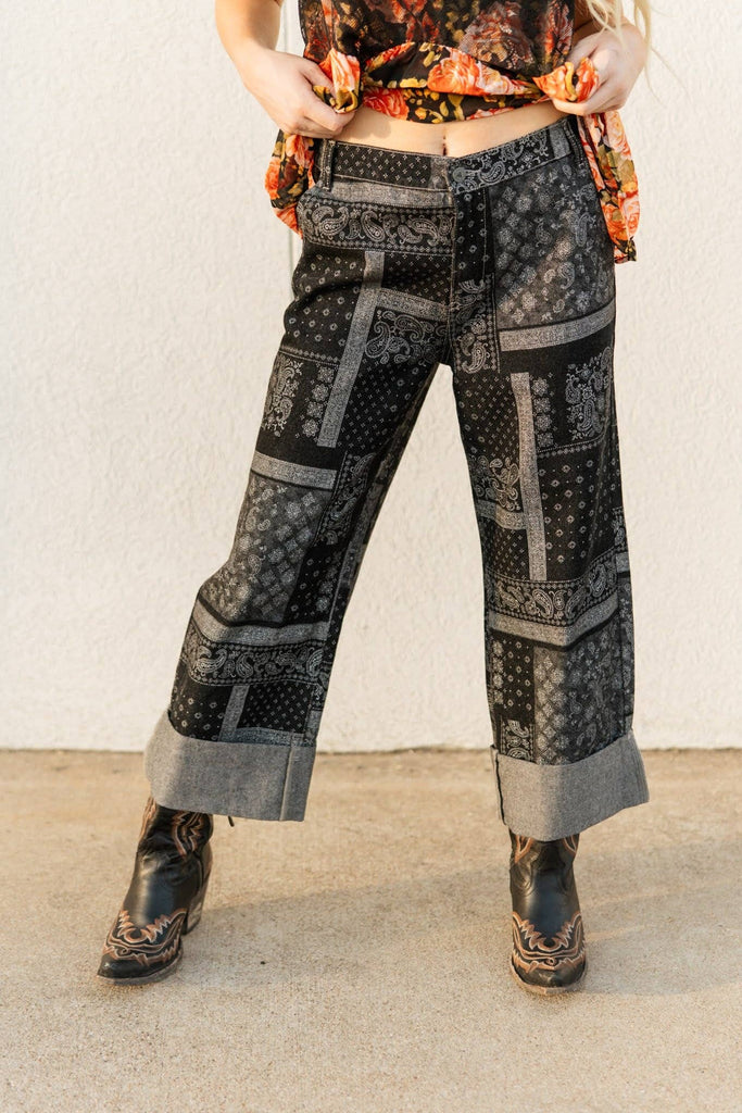 Western Paisley Cuffed Jeans