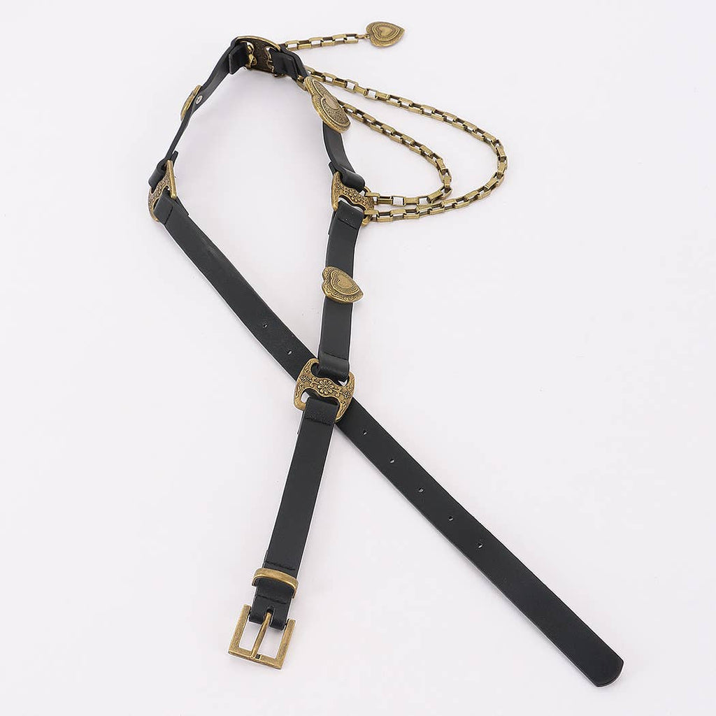 Heart Chain Belt: Black/Brass