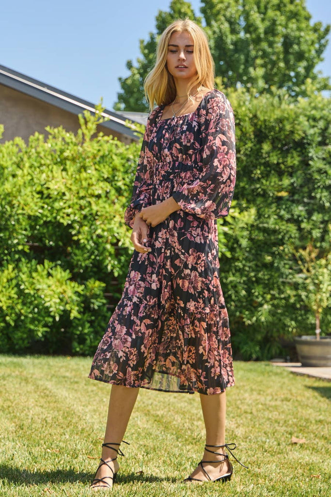 Sparkle Floral Peasant Dress