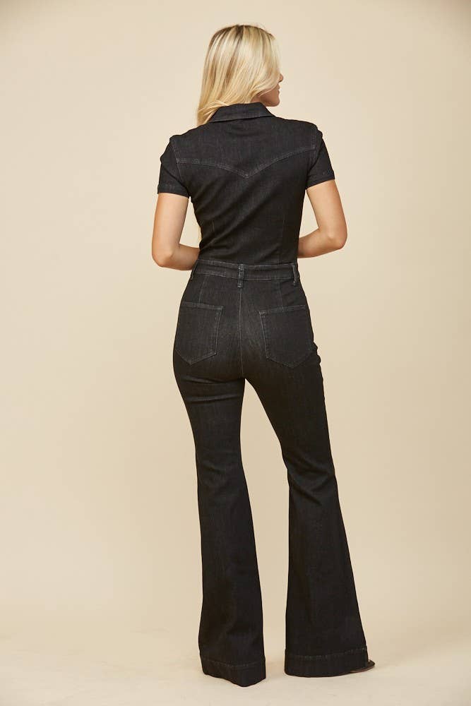 Western Black Denim Jumpsuit