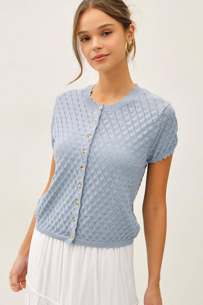 Pointelle Short Sleeve Cardi: Sky Blue