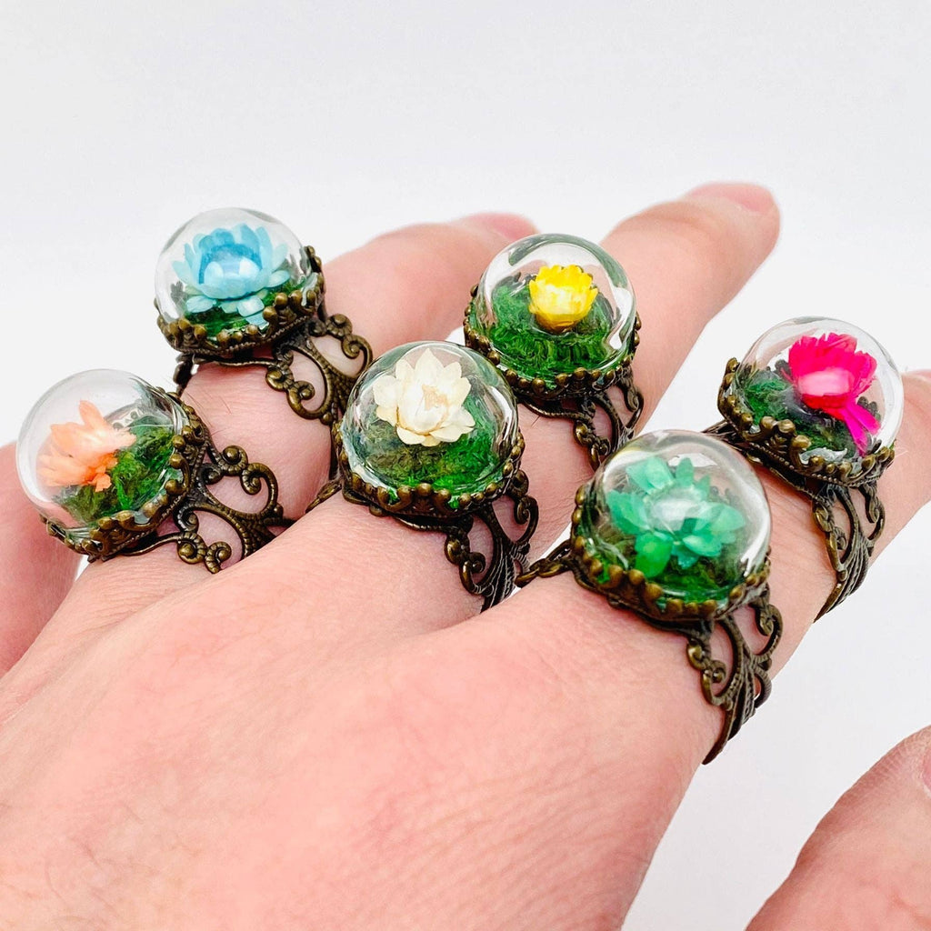 Victorian Flower and Moss Ring: Orange