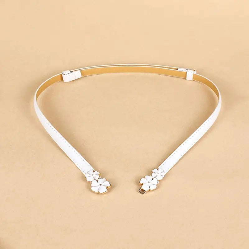 Floral Adjustable Skinny Belt : Black