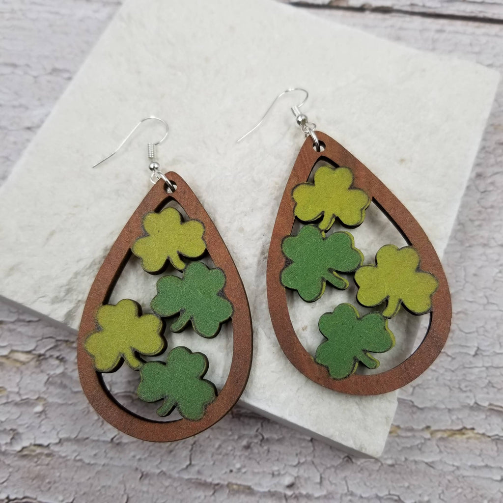 Rainbow Shamrock Wood  Earrings