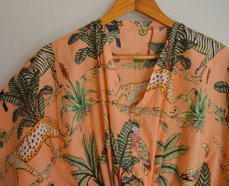 Coral Jungle Print Cotton Caftan