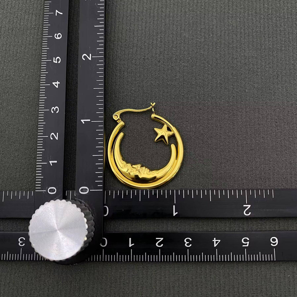 Moon Star 18K Gold Plated Hoop Earrings