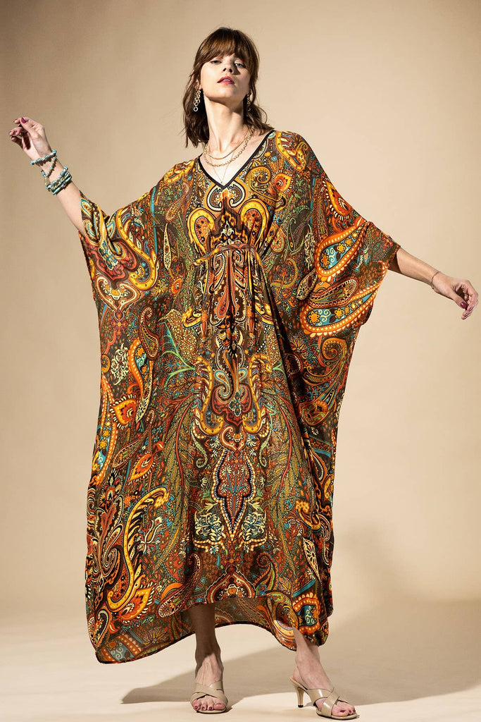Saffron Paisley Caftan Dress