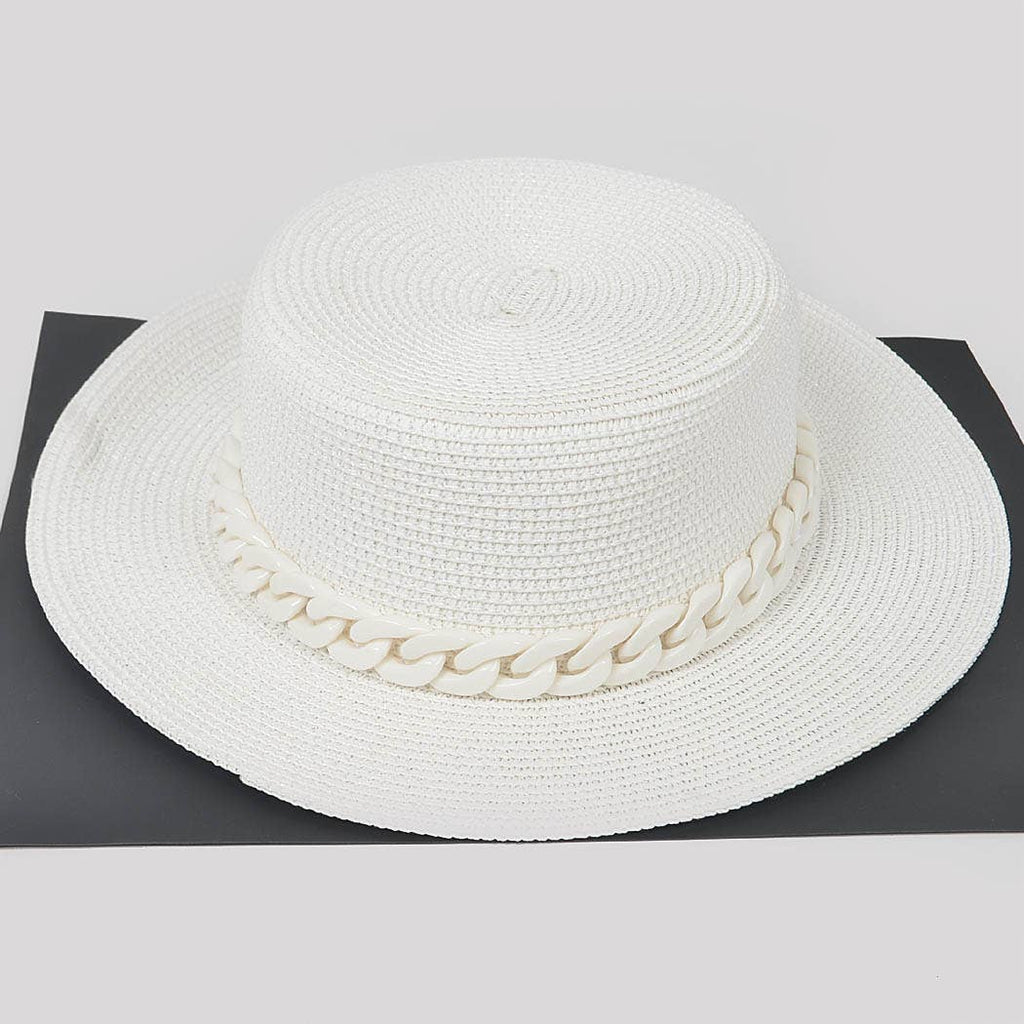 Faux Straw Hat W/Chain: Cobalt