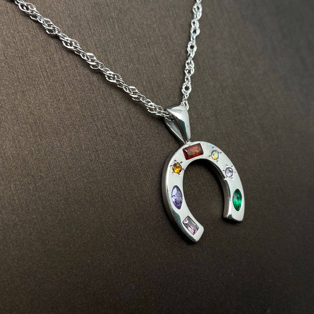 Horseshoe Charm Necklace; Stainless Steel