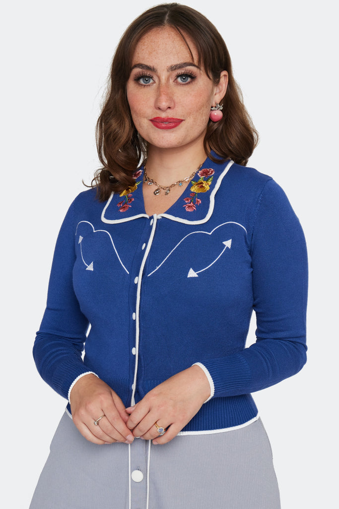 Western Blue Floral Cardigan