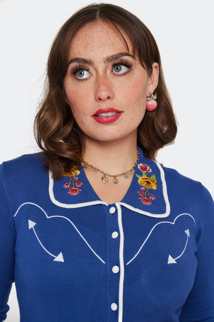 Western Blue Floral Cardigan