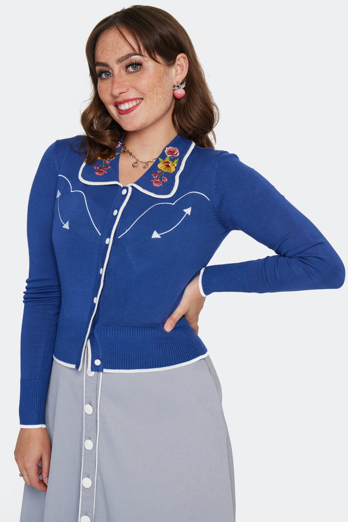 Western Blue Floral Cardigan