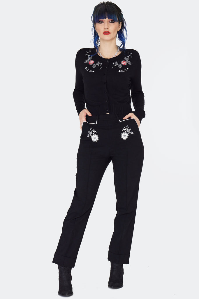 Embroidered Black Cowgirl Pants