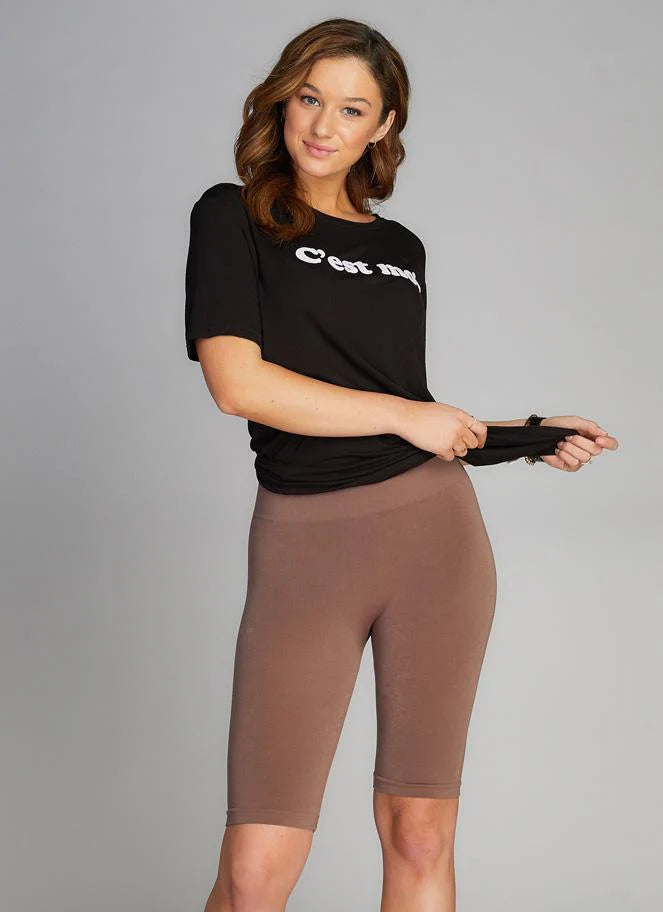 Hi-Waist Bamboo Biker Shorts: Mocha