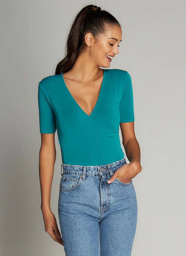 Bamboo Wrap Front Body Suit: Jade