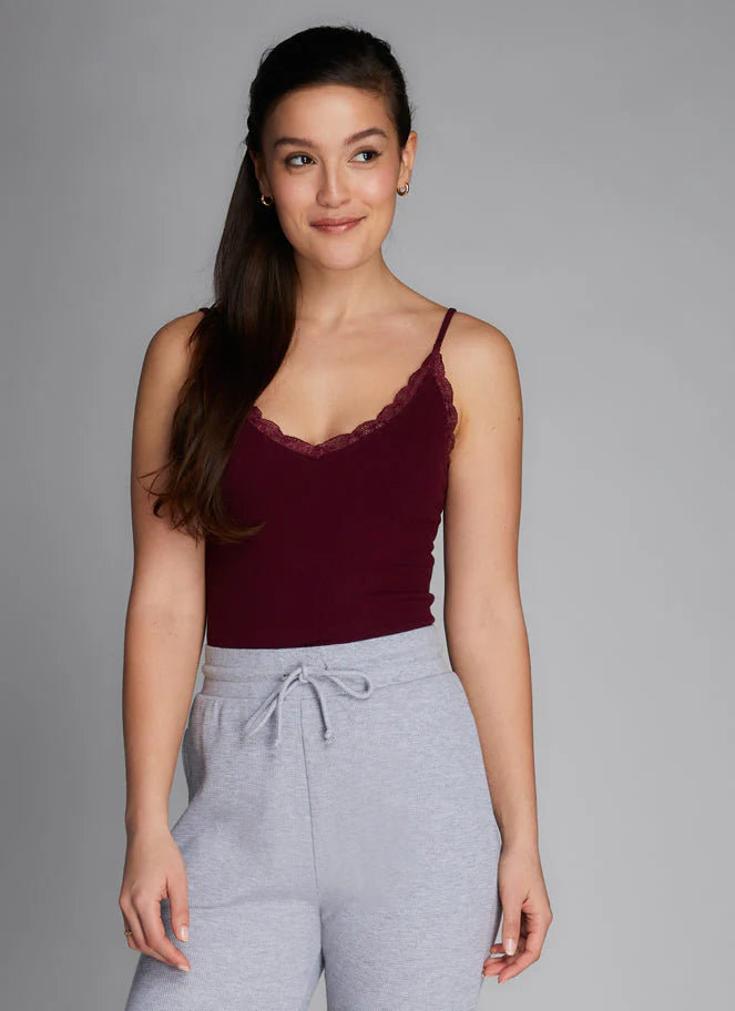 Lace Trimmed Bamboo Cami: Bordeaux