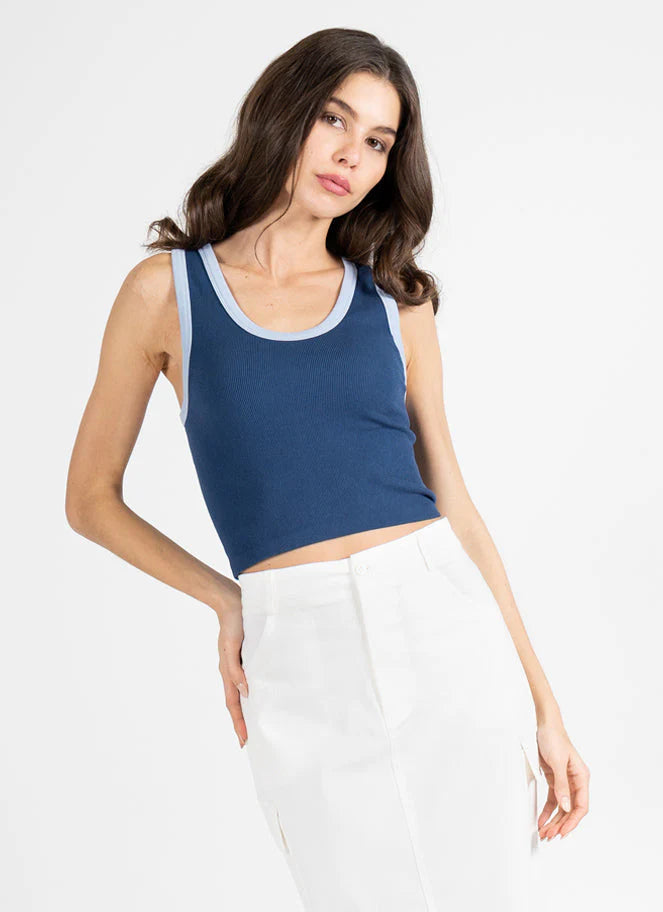 Bamboo Two Tone Tank: Blue
