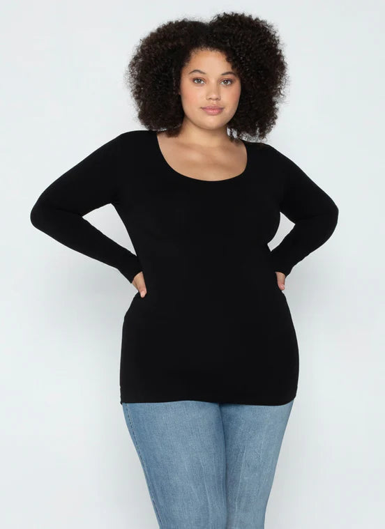Plus Size Bamboo Scoop Neck L/S Tee: Black
