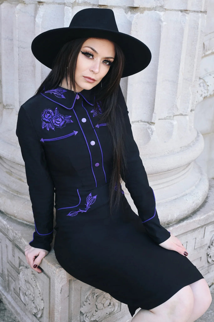 June Dress: Black/Purple