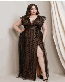 Flocked Mesh Flutter Maxi Dress