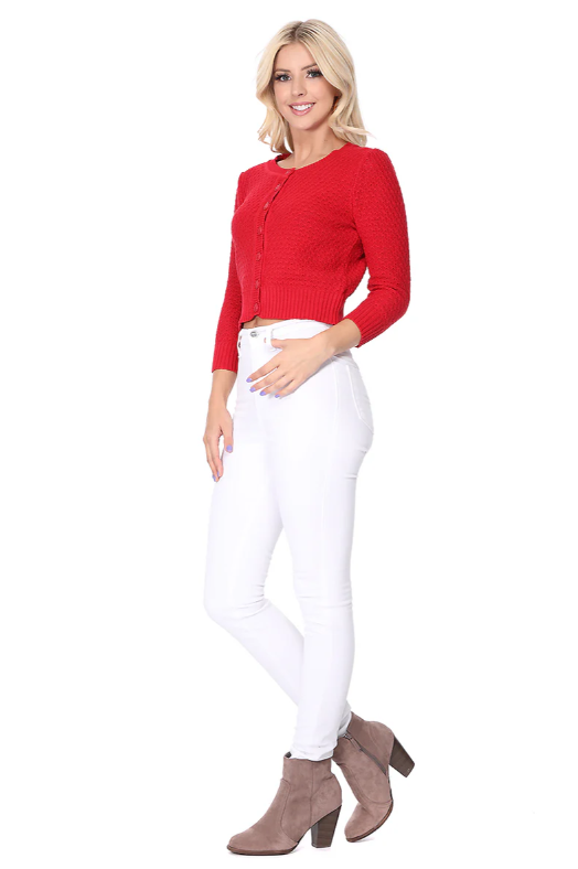 Vintage Style Crochet Cardigan: Red