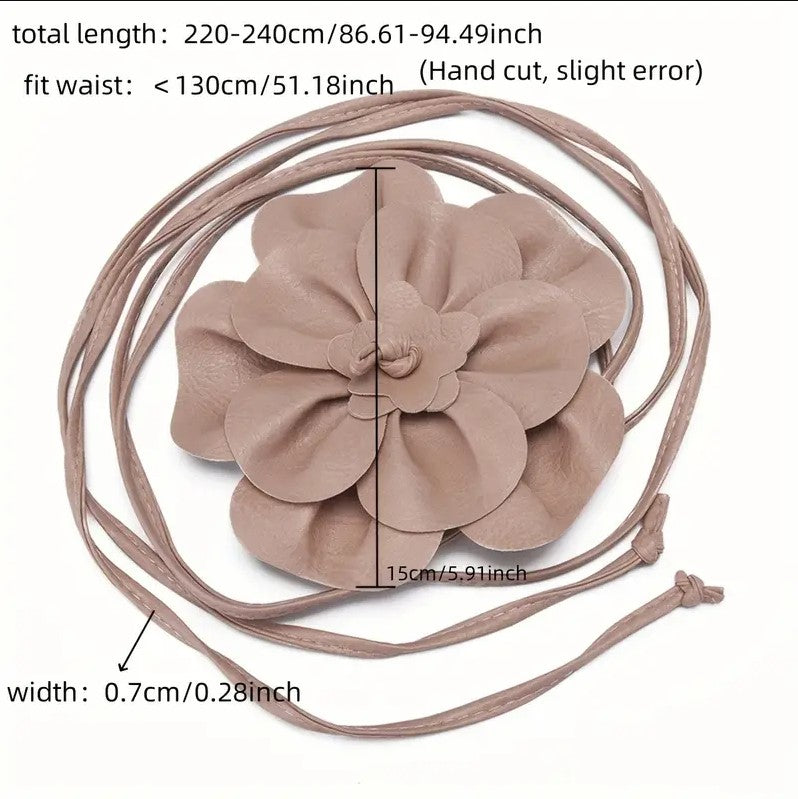 Floral Faux Leather Belt: White