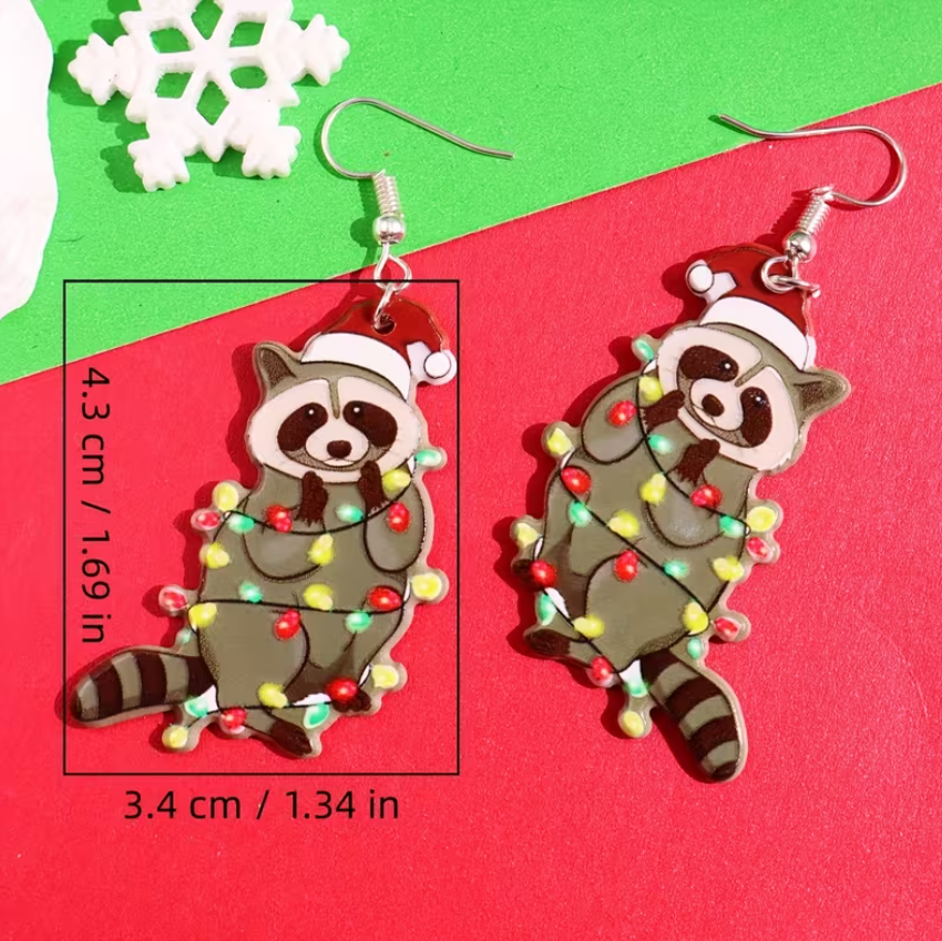 Curious Raccoons Christmas Earrings